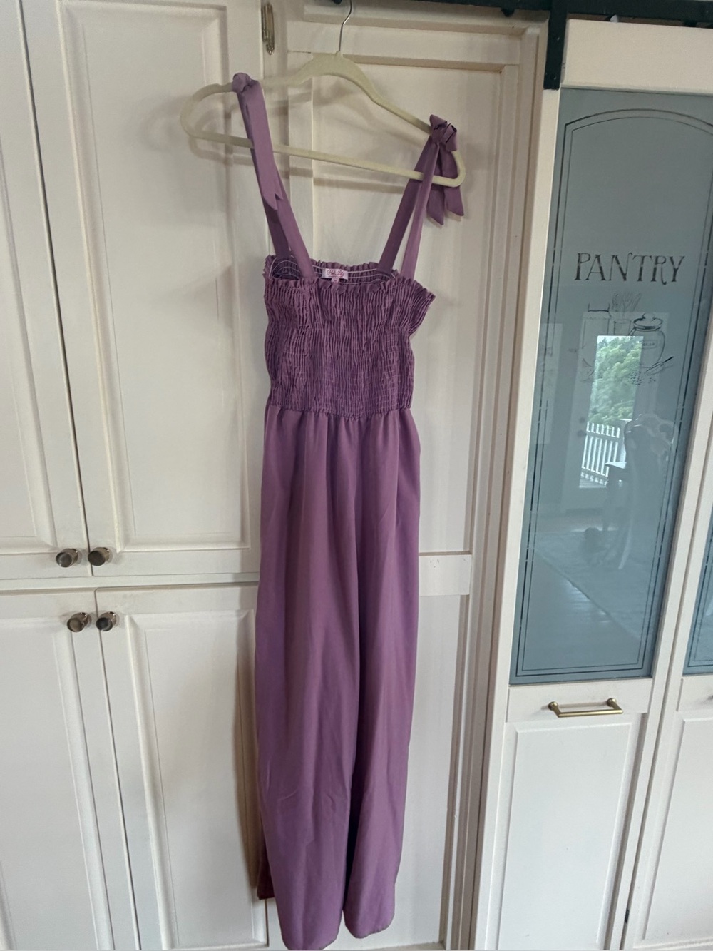 Pink lily Women's Lavender Smocked Jumpsuit with Tie Straps